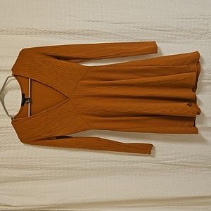 V neck long sleeve dress rust color
